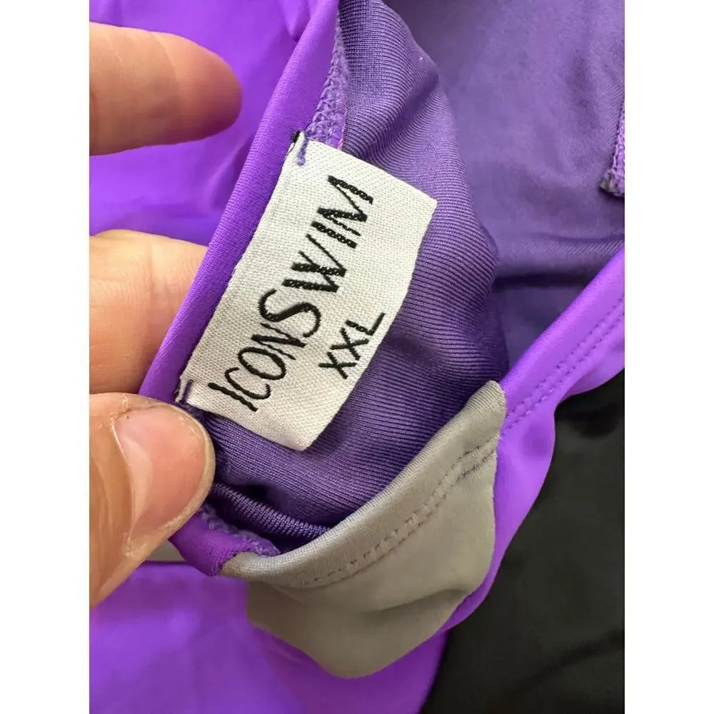 ICON Swim Purple High-Cut Cheeky Plunge Halter One-Piece Swimsuit Size XXL